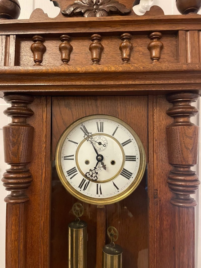 Antique Victorian Quality Carved Oak Vienna Wall Clock - Image 8